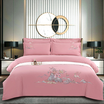 Autumn and winter home textile set 100% cotton brushed embroidery four-piece set long-staple cotton bedding quilt cover rounded corner sheets four seasons