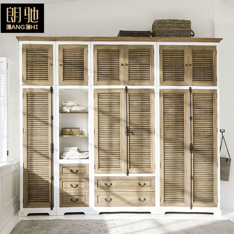 Lang Chi American bedroom solid wood combined large cloister style venetian door containing cabinet custom retro large closet-Taobao