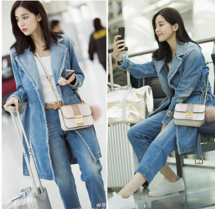 Gulina Nazha Celebrity Style 2026 Spring New Tassel Mid-Length Denim Trench Coat Loose Jacket for Women Trendy