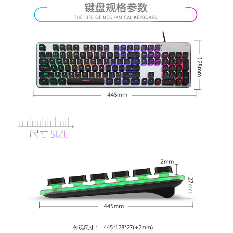 Silent Wired and Wireless Membrane Keyboard and Mouse Set, Silent Computer for Girls, Office Typing, Gaming, Dedicated Mechanical