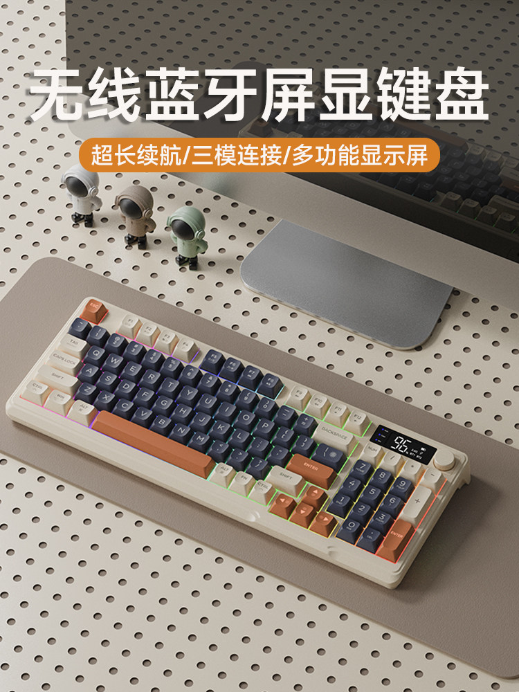 Three-Mode Wireless Bluetooth Keyboard and Mouse Set for Computer, Office, Gaming, Silent Keyboard and Mouse DIY with Screen Display
