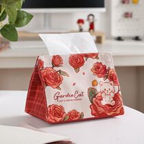 Garden Cat Tissue Box Rose Illustration Literary Home Living Room Restaurant Desktop Fabric Tissue Box Tissue Bag
