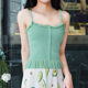 Small camisole women's sexy knitted outer wear top 2023 summer wood ear-rimmed bottoming ins trend