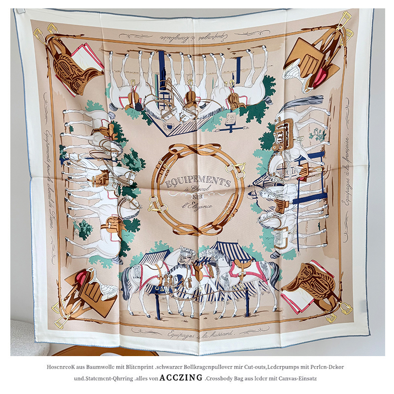 Elegant Equestrian Aesthetics 90cm 18mm Twill Double-Sided Silk Scarf New 100% Mulberry Silk Square Scarf