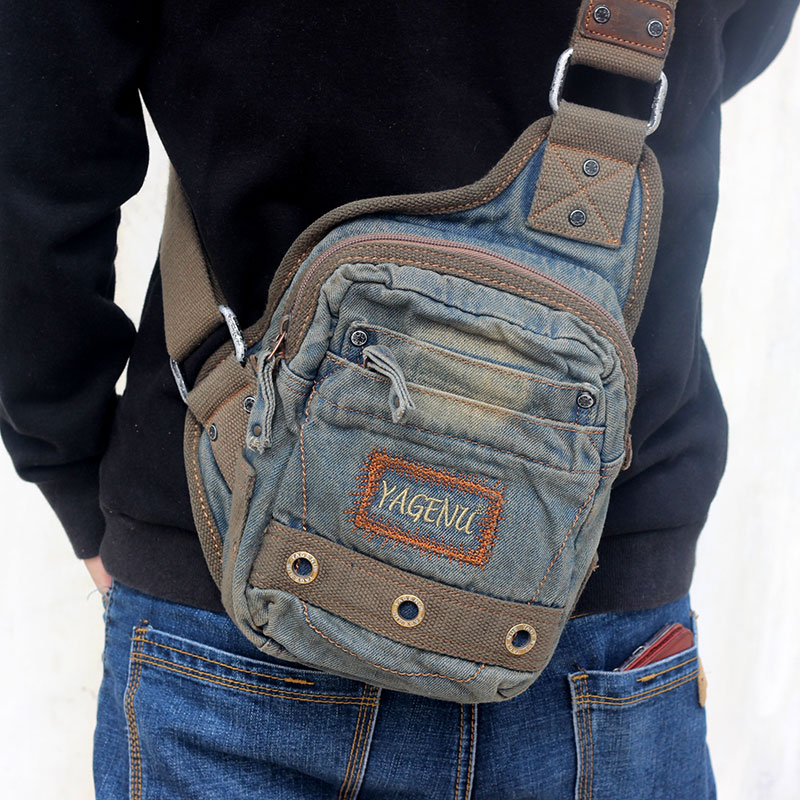 Chest bag men's cross-body bag casual new cross-shoulder bag denim canvas sports tide brand shoulder bag vintage women's cross bag