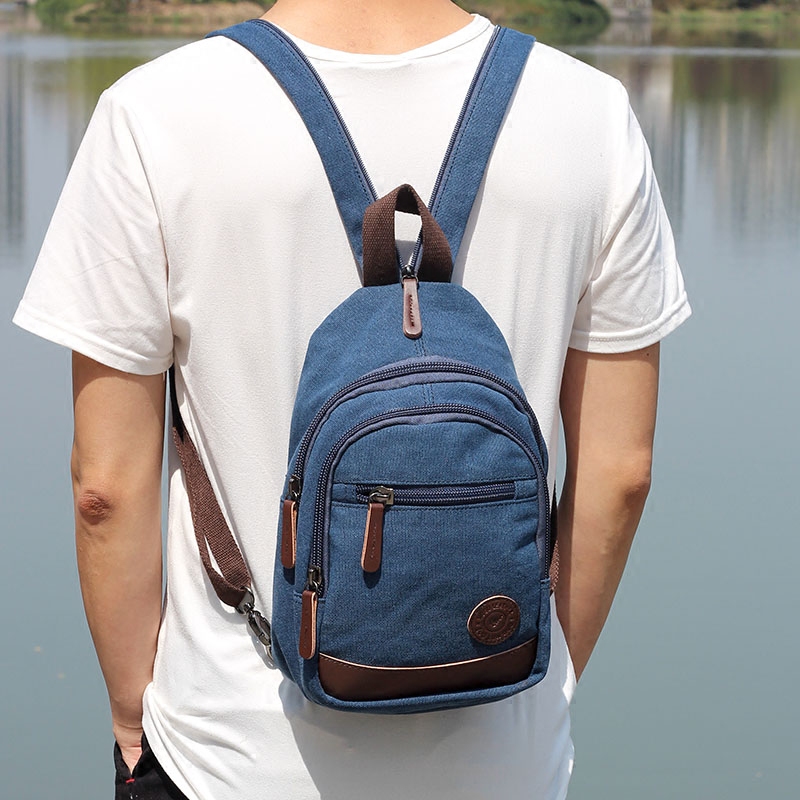 Small backpack men's fashion small backpack women's lightweight casual mini travel bag one shoulder canvas diagonal chest bag tide