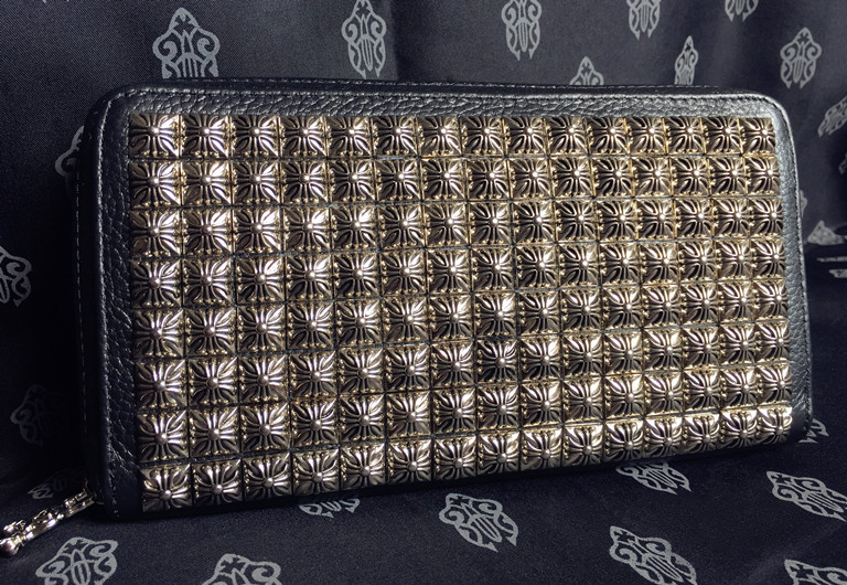 Trendy Brand Wallet with 120 Rivets, Genuine Leather Zipper Card Holder, Popular in Japan and Korea, Hip-Hop Style