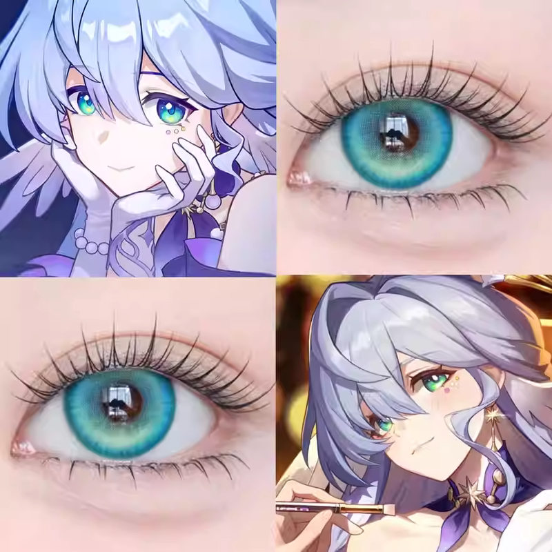 Robin Cosplay Contact Lenses Annual Disposable Blue-Green Gradient Dream and Night Debut Day Green Halo Green Burst Colorful Anime Exhibition 6St