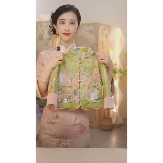 现货【招财】SC629女童2025新款冬季新中式盘扣国风薄款棉服外套