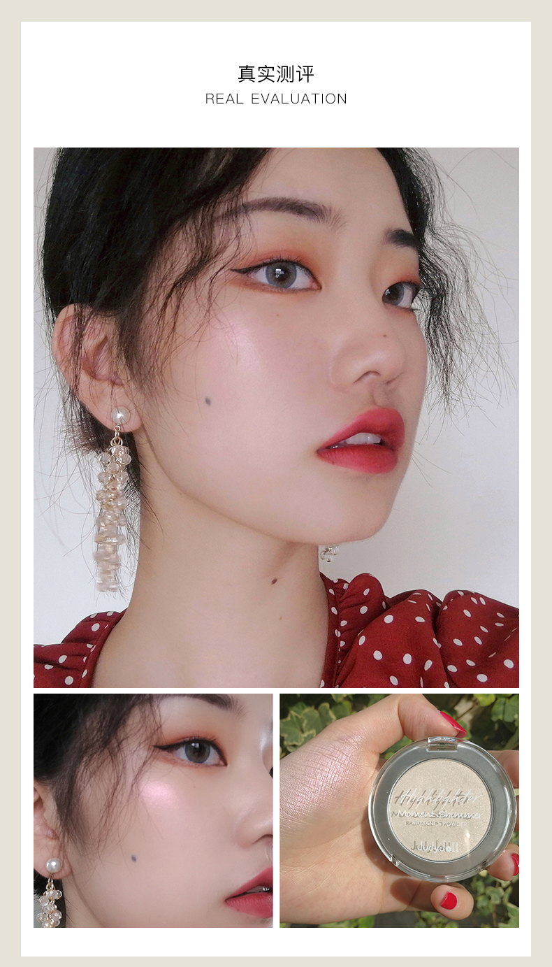 Judydoll cam pha lê nhiều màu sắc tươi sáng nổi bật màu da mũi sửa chữa năng lực bột phấn bóng không hiển thị lỗ chân lông nhũ highlight