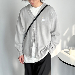 ROARINGWILD AW20 咆哮野兽 青灰色/绿色 鸭子刺绣粗针针织开衫