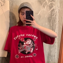 Cartoon graffiti T-shirt girl short sleeve ins tide Net red European station big version of foreign gas sleeve trend female thin