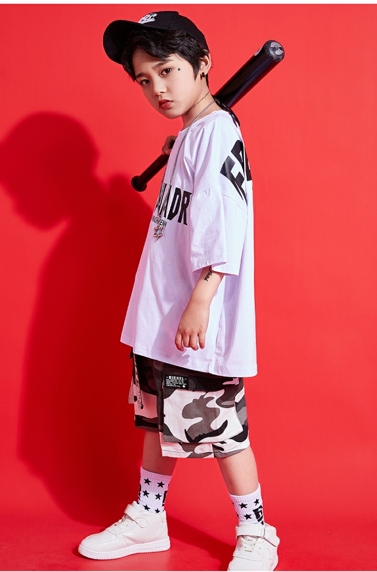 Khiêu vũ đường phố cho bé trai hiphop Trẻ em tay ngắn Jazz Dance Hip Hop Street Dance Ngụy trang Trang phục biểu diễn - Trang phục thời trang cho bé gái