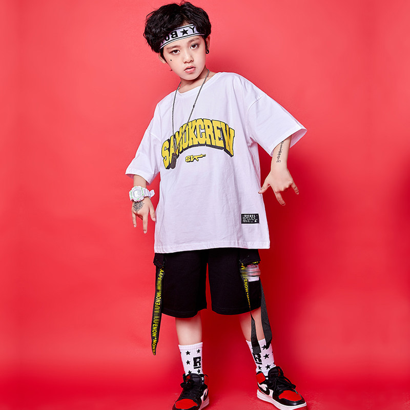 Hip-hop boy hip-hop suit toddler loose short-sleeved hiphop performance clothes handsome children's hip-hop clothing trend