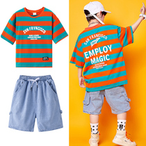 Childrens street dance suit boy hiphop hip-hop jazz dance to serve summer and children Korean version hiphop short sleeve tide