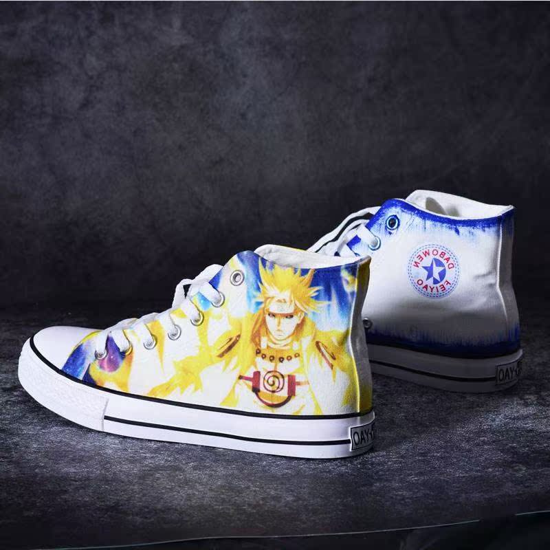  Naruto wave Feng Shui door hand painted shoes medium and high barrel canvas shoes men's board shoes couple figure custom graffiti