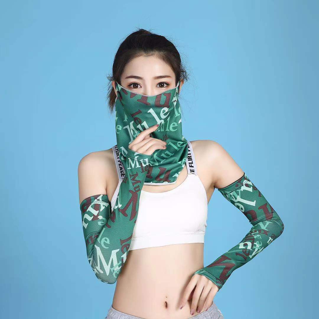 Summer ice silk sunscreen sleeves long men's and women's neck cover mask elastic ice sleeves thin section breathable driving, riding and fishing