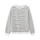 Black and white striped sweatshirt long-sleeved T-shirt for women 2024 early spring new pure cotton loose thin section slim round neck top