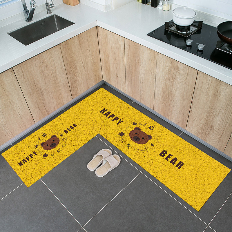 Kitchen Ground Mat Cute Cartoon Waterproof Anti-Slip Anti Oil Dirty Home Strip Footbed Pvc Silk Ring Mat Rug