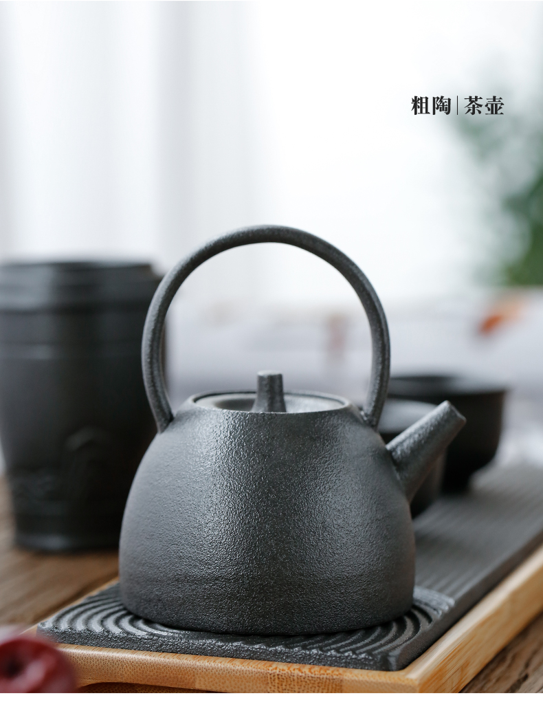 Don difference up kung fu tea set suit Japanese creative dry terms plate of coarse pottery contracted home office portable girder pot of tea cups