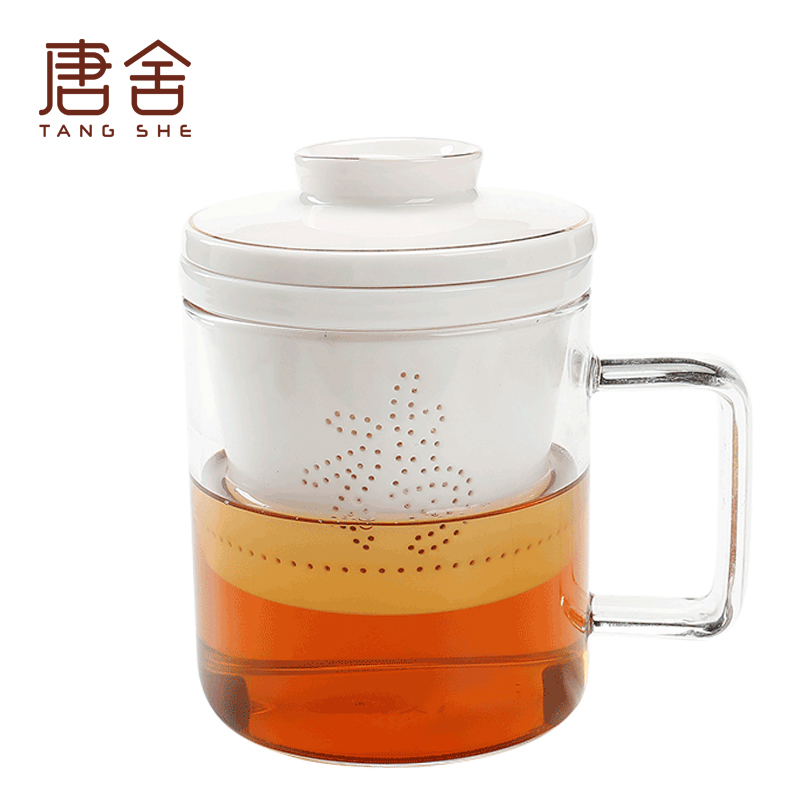 Tang's white porcelain ceramic cups with cover household couples filtering office glass tea cup of tea