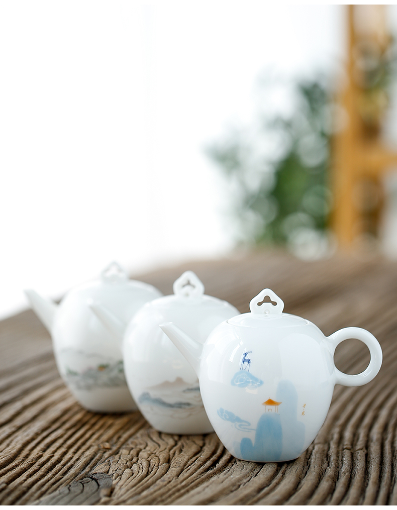 Don difference up nine colored deer white porcelain teapot filter manually teapot jade porcelain household kung fu tea set ceramic single pot small pot