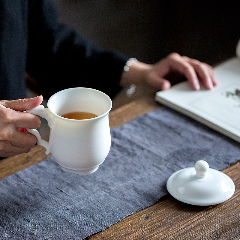 Don difference up Chinese longfeng dehua white porcelain ceramic cups with cover large cups with a cup of water glass office meeting