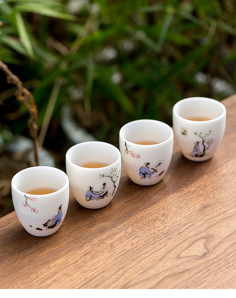 Tang shed hand - made unique American suet jade white porcelain kung fu tea sample tea cup four cups of tea set gift boxes by hand