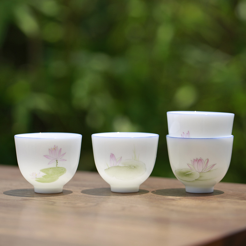 Don difference up hand made lotus tea white porcelain teacup thin body small, move the master cup single CPU single female sample tea cup