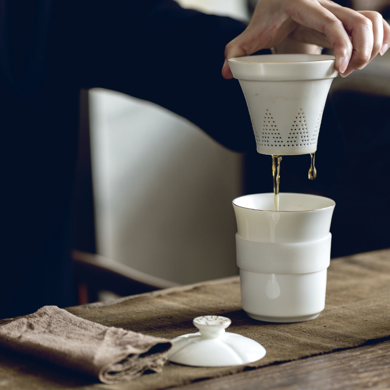 Tang s contracted white porcelain ceramic cups portable crack cup filter with cover household travel office tea cups