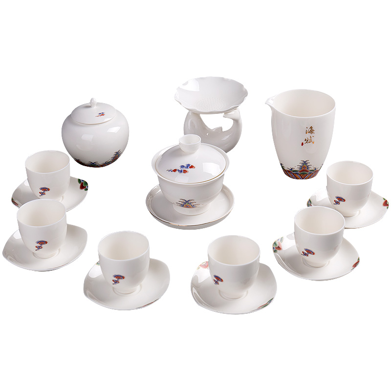 Don difference up sea fu verve of Chinese style is contracted household dehua white porcelain set of kung fu tea set gift tureen tea cups