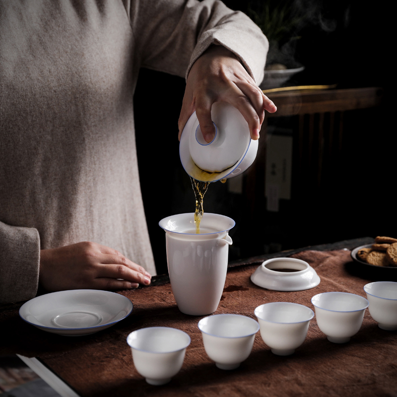 Don difference up little thin set for ceramic kung fu tea set 6 people with office large contracted tureen white porcelain cups