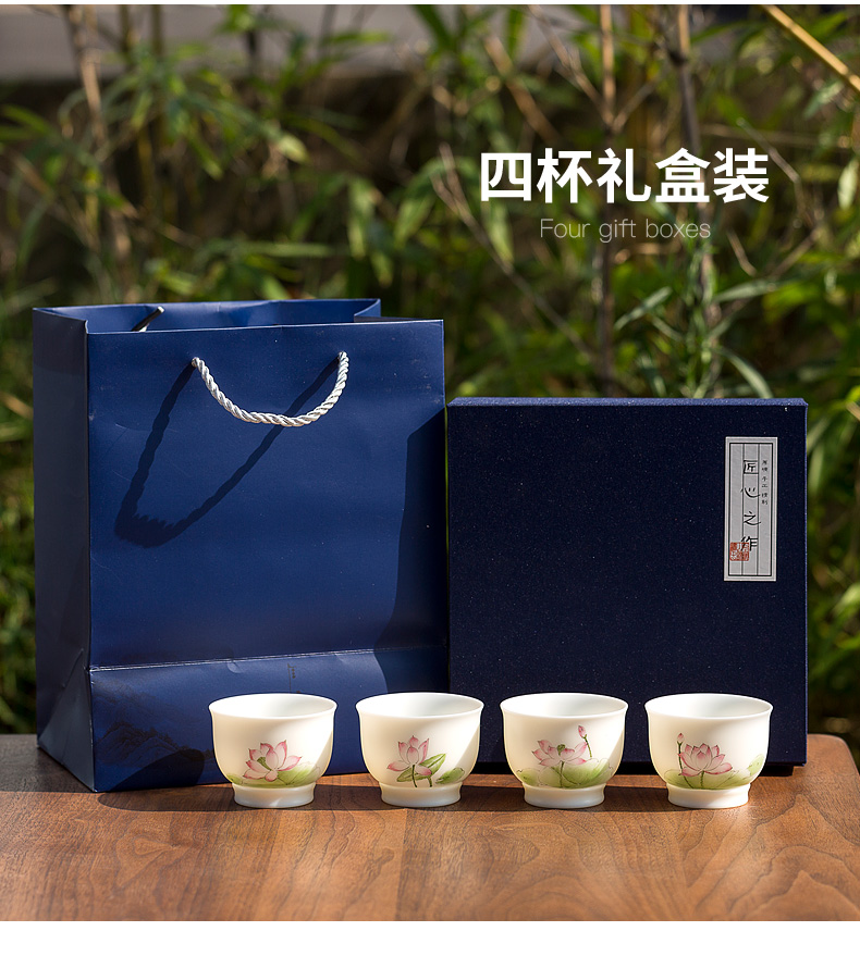 Tang dehua white porcelain cup kung fu tea cups single shed hand - made crops of ceramic sample tea cup master cup home