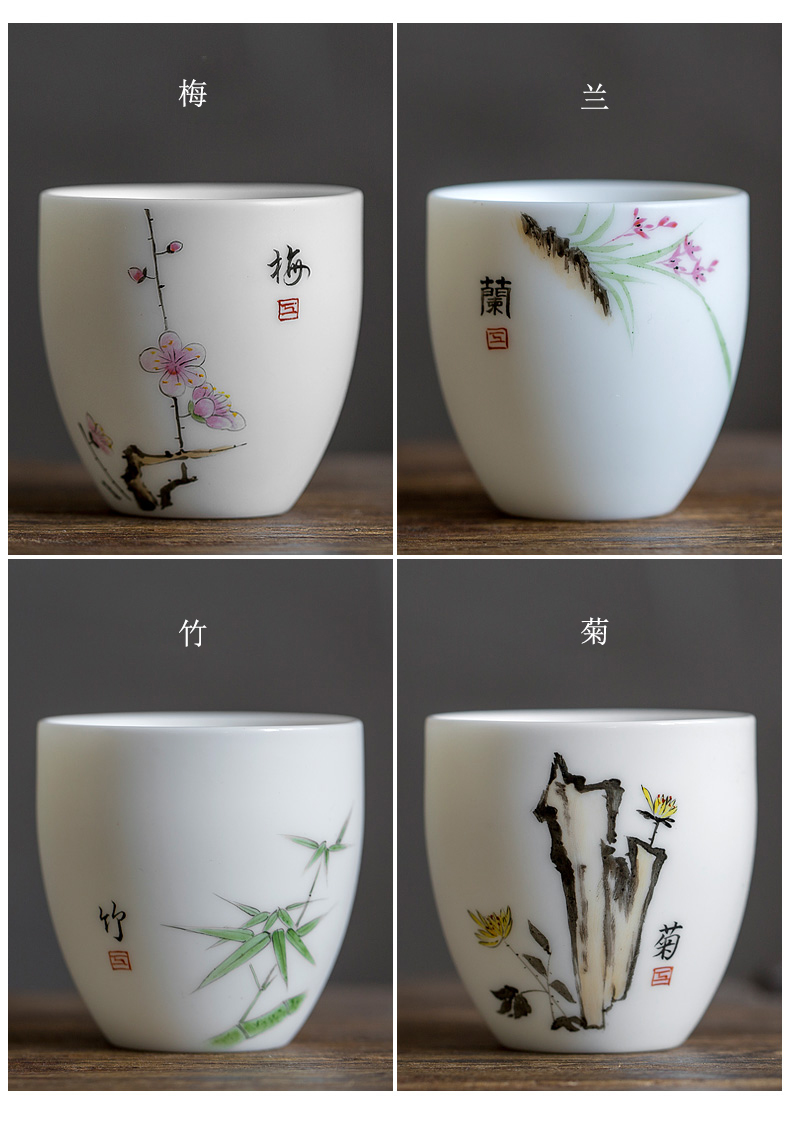 Tang s hand - made by patterns suet jade dehua white porcelain cup sample tea cup ceramic masters cup single cup by hand