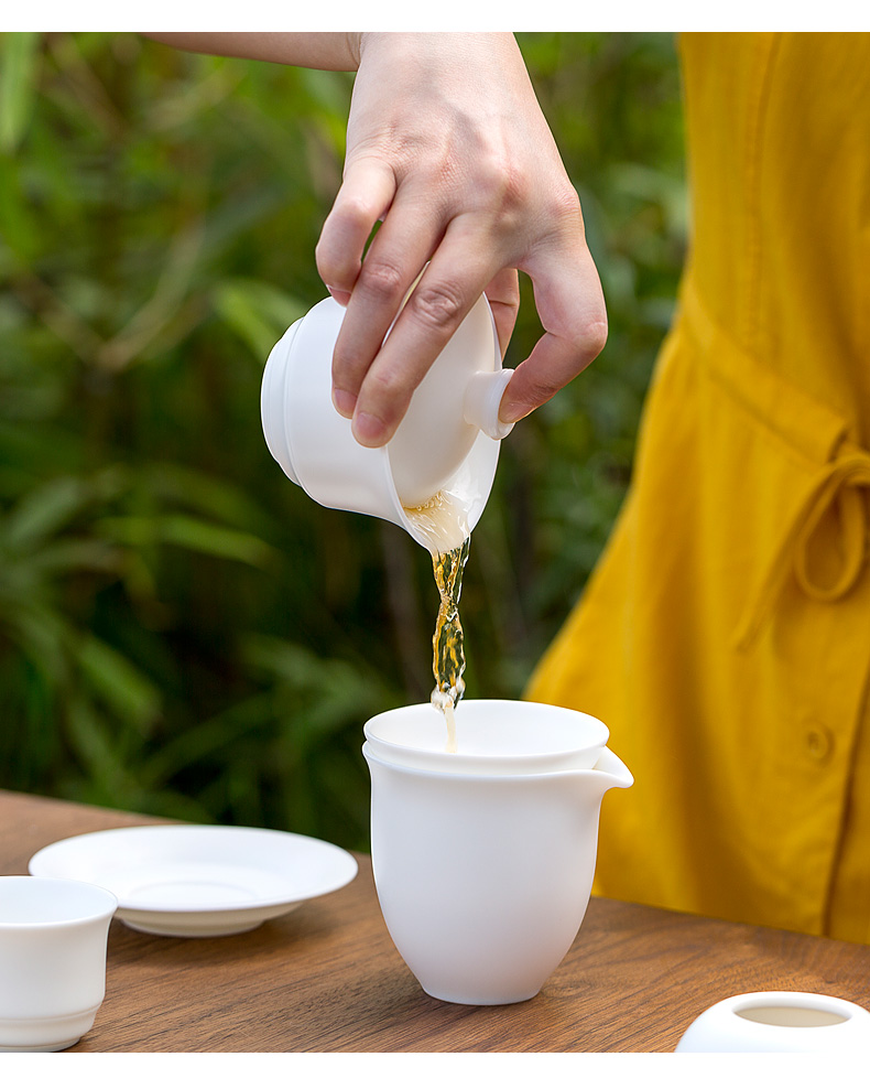 Don difference up suet jade dehua white porcelain tea set household contracted tureen office of a complete set of kung fu tea cups