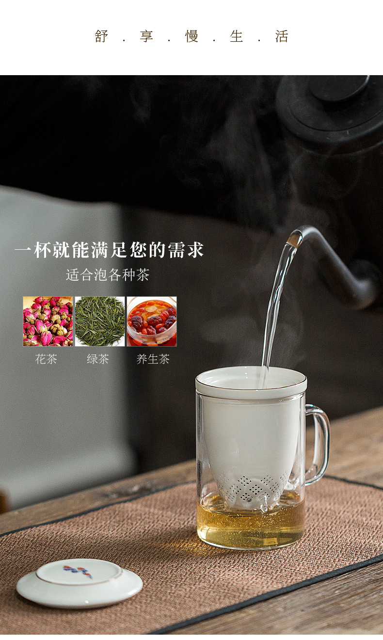 Tang s heat - resistant glass ceramic cups bladder mark cup with cover household glass filter glass office