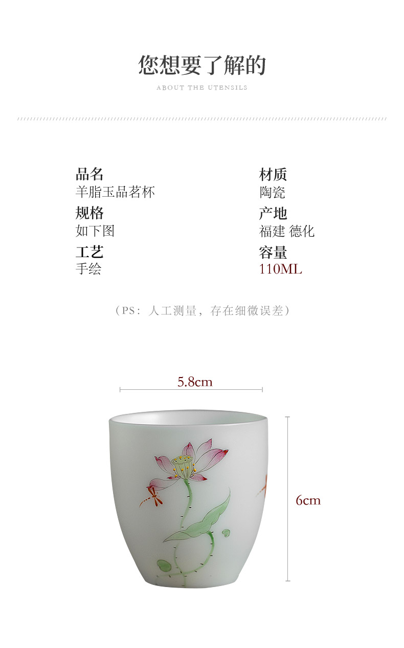 Don difference up hand made lotus suet jade white porcelain sample tea cup of household ceramics kung fu tea cups master fragrance - smelling cup