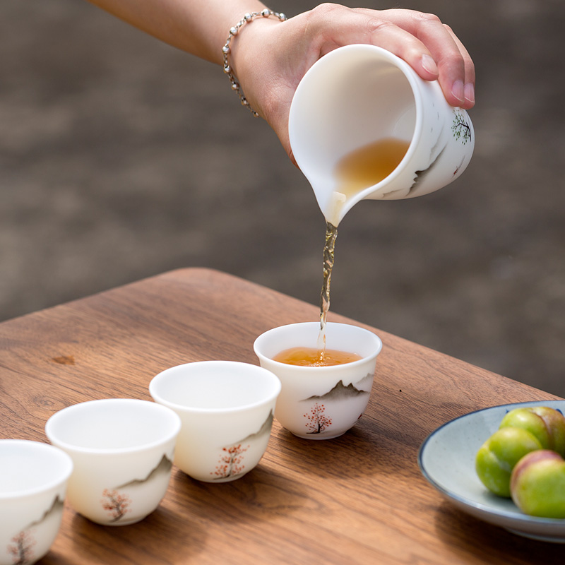 Don difference up dehua suet jade white porcelain hand - made tureen kung fu tea set office home sitting room ceramic tea cup