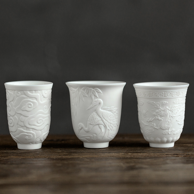 Shed graven images tang dehua suet jade porcelain longfeng cup size master ceramic tea cups phoenix xiangyun single CPU