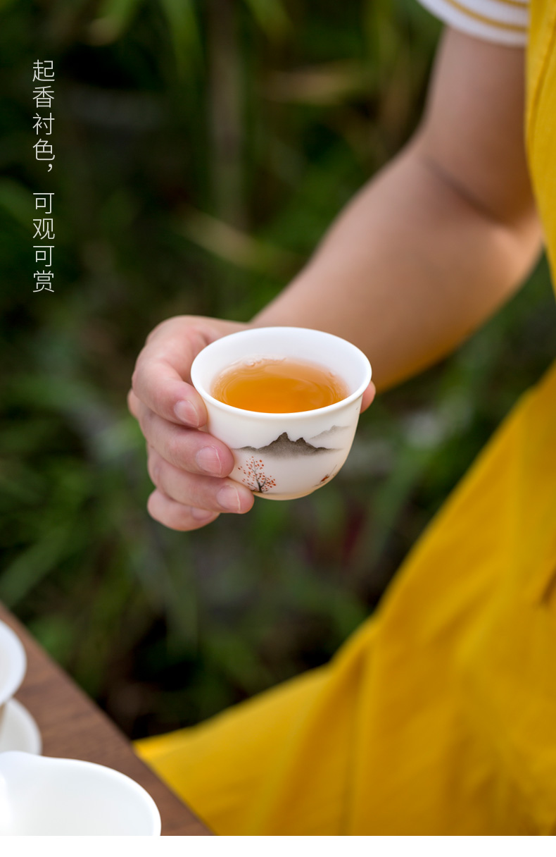 Don difference up dehua suet jade white porcelain hand - made tureen kung fu tea set office home sitting room ceramic tea cup