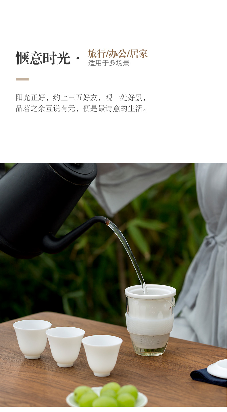 Don difference up suet jade porcelain crack cup against a pot of three cups of hot ceramics glass portable travel kung fu tea set