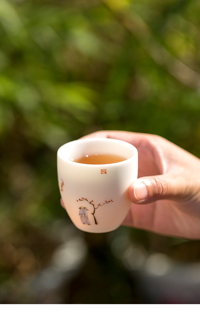 Tang s ferro, ShouXi suet jade hand - made kung fu master sample tea cup white porcelain teacup ceramic tea set and flowers and birds