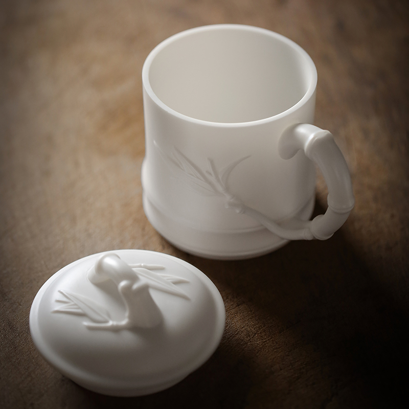 Don difference up dehua suet jade white porcelain tea cups with cover home office personal meeting glass ceramic mugs
