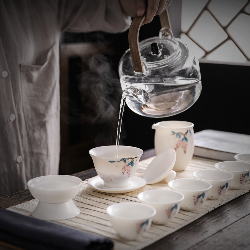 Tang s set of hand - made of dehua white porcelain kung fu tea set ceramic tureen tea cups of a complete set of the home office