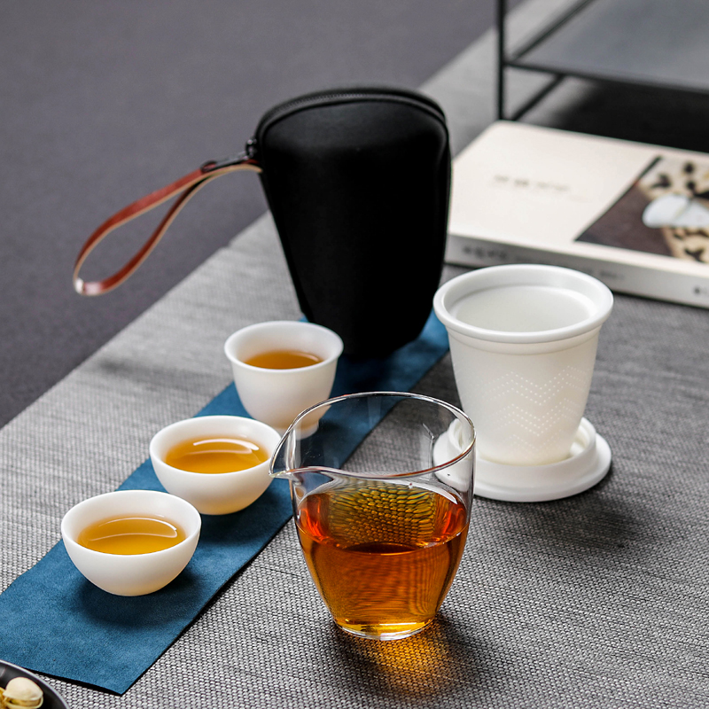 Don difference up dehua white porcelain portable travel tea set crack cup cup ceramic glass package car is suing household