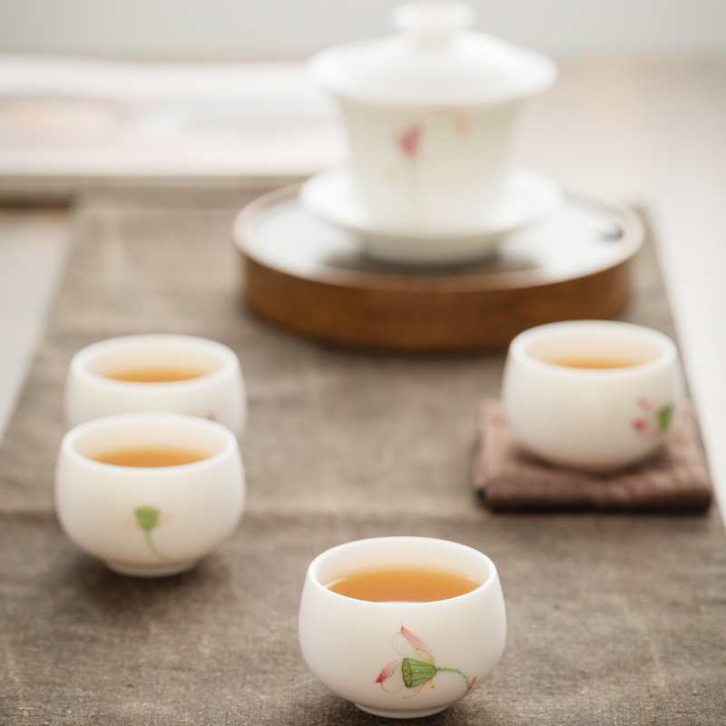 Tang s hand - made master cup single CPU suet jade white porcelain pure manual small female ceramic cup tea kungfu tea set