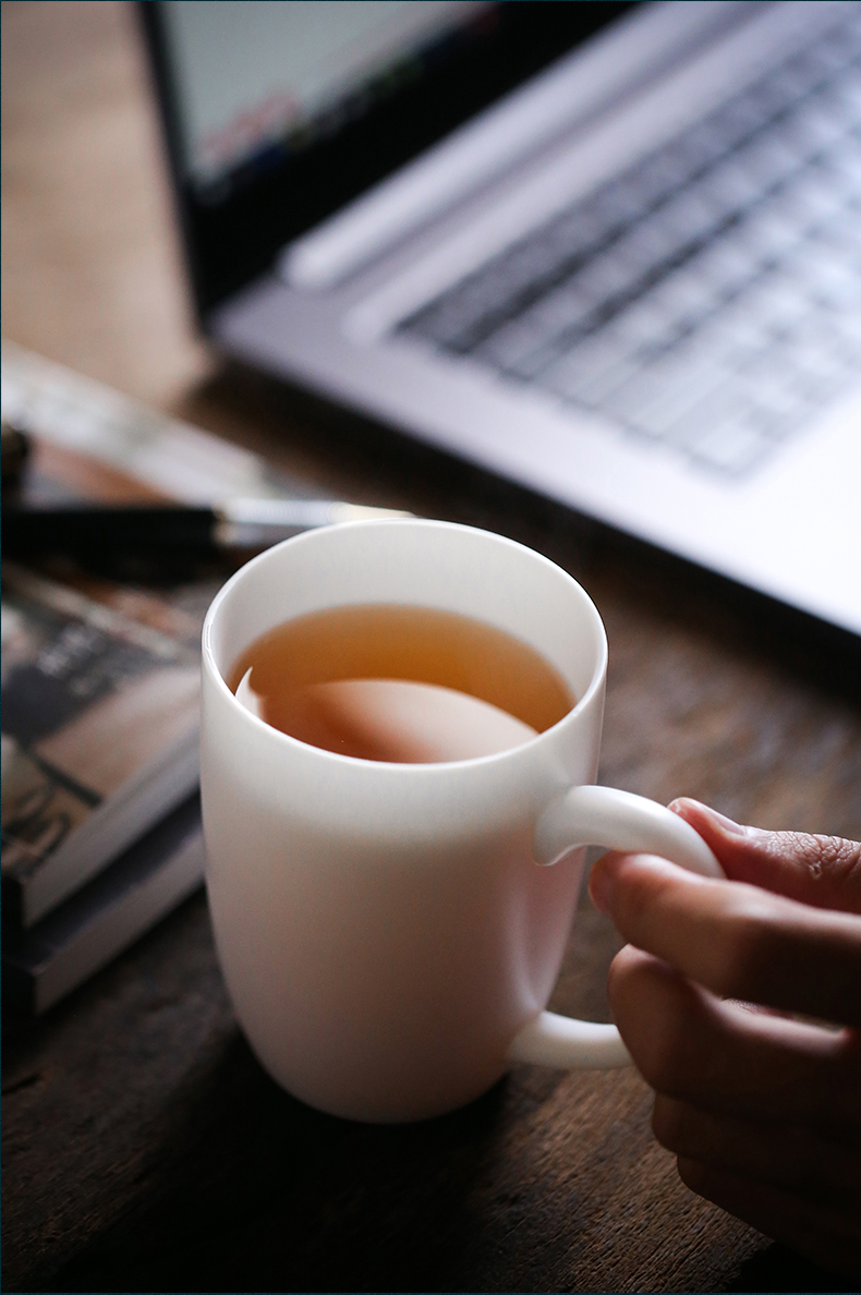 Tang s suet jade dehua white porcelain office glass ceramic keller with cover filter glass individual cup cup and meeting