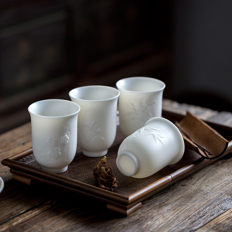 Don difference up manual anaglyph by patterns dehua white porcelain kung fu master cup sample tea cup single cup Chinese ceramic cups