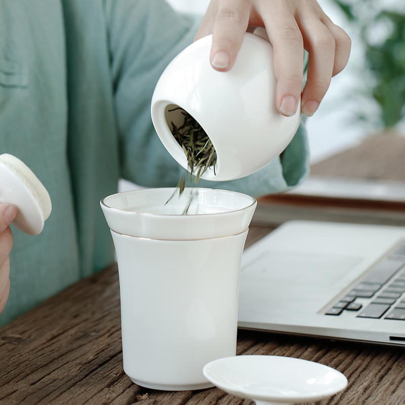 Tang's white porcelain crack cup tea caddy fixings home office travel to crack cup cup with filter tea set