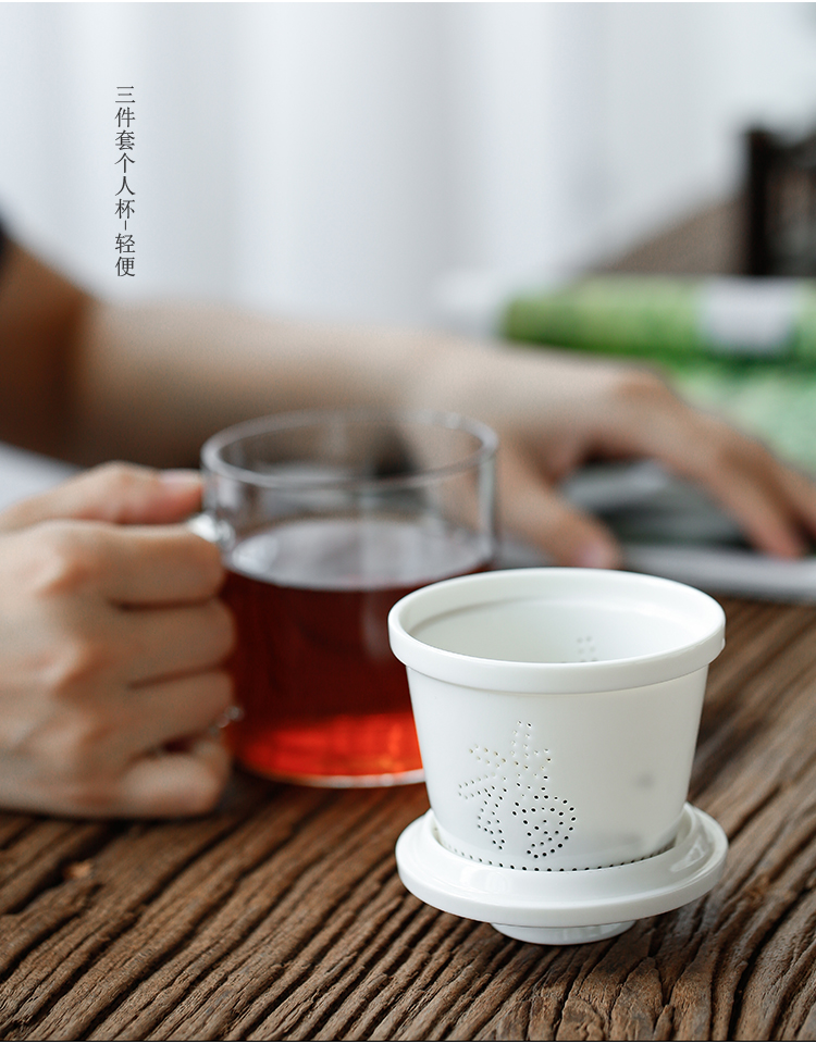 Tang's white porcelain ceramic cups with cover household couples filtering office glass tea cup of tea